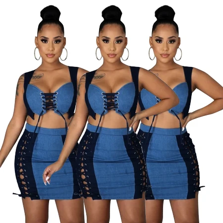 2021 new arrivals summer vernal fashional casual trendy tether denim 2 two piece short skirts set women clothes outfits clothing, Blue
2021 new arrivals summer vernal fashional casual trendy tether denim 2 two piece short skirts set women clothes outfits clothing, Blue