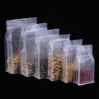 custom printed matte frosted transparent OPP packaging bag flat bottom stand up pouch for snack food with zipper