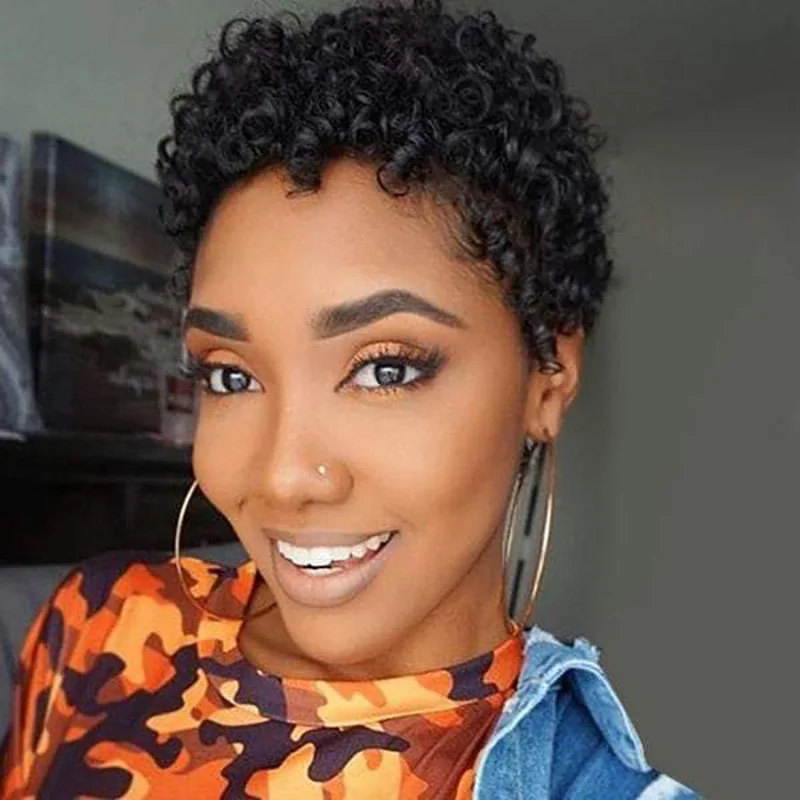 European And American Curly Hair African Fashion Small Curly Short Afro Kinky Curly Hair Wig, Picture shown
European And American Curly Hair African Fashion Small Curly Short Afro Kinky Curly Hair Wig, Picture shown