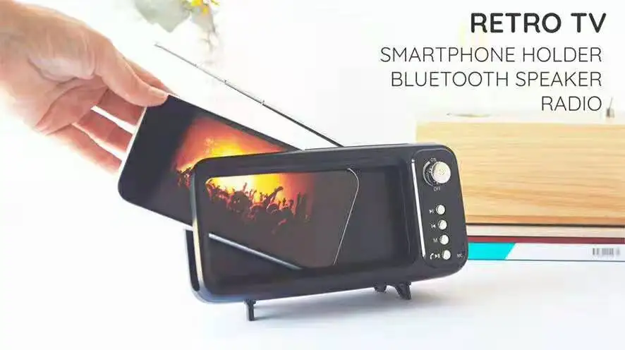 retro tv bluetooth speaker mobile phone holder