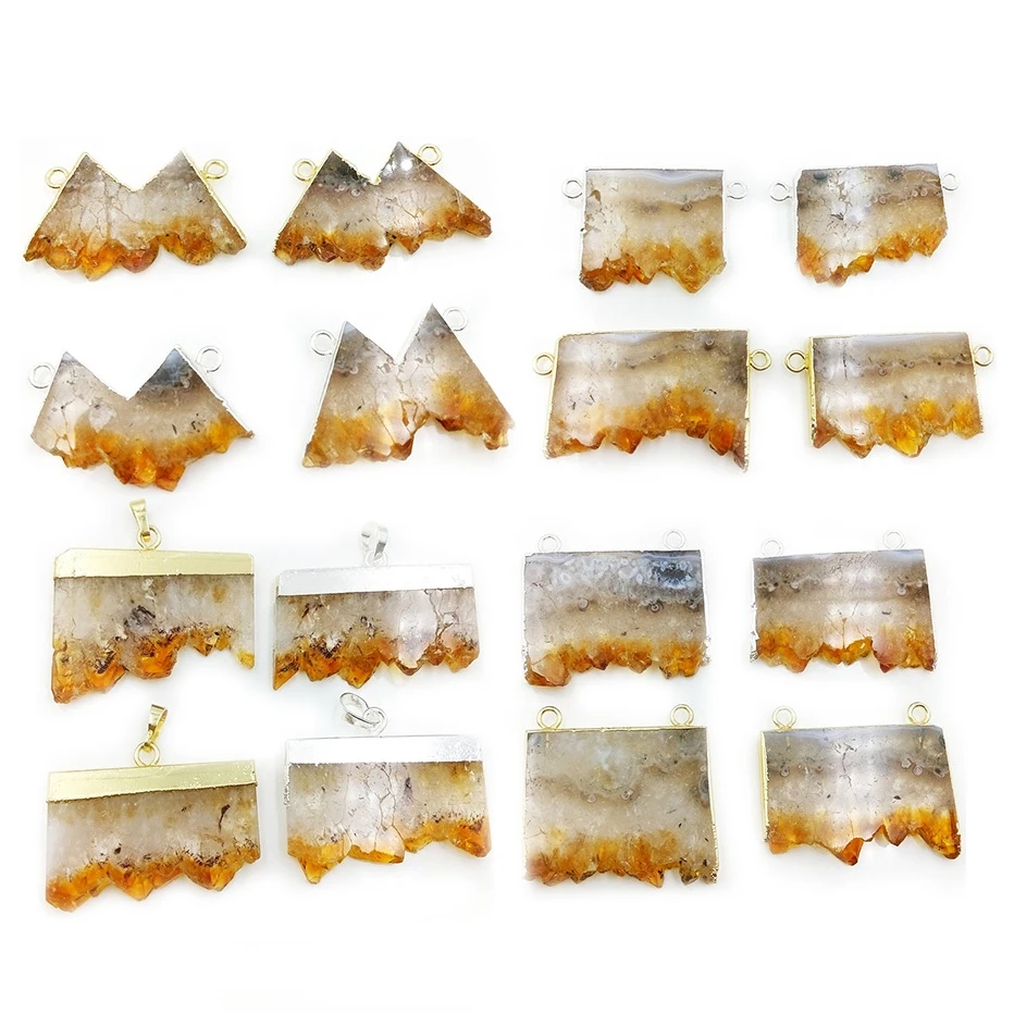 New! Natural elegant slice yellow citrine pendant electroplated fashion loops pendant geode gold color gemstone jewelry, Multi
New! Natural elegant slice yellow citrine pendant electroplated fashion loops pendant geode gold color gemstone jewelry, Multi