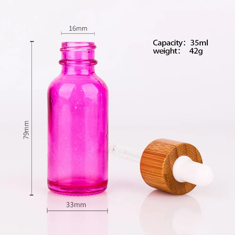 custom made color 30ml essential oil glass bottle with wood dropper lid