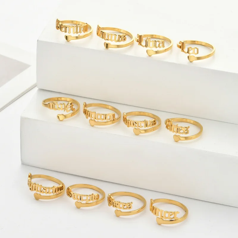 Vintage Letter Heart Stainless Steel 12 Zodiac Sign Letter Ring Jewelry Gold Silver Plated Ring
Vintage Letter Heart Stainless Steel 12 Zodiac Sign Letter Ring Jewelry Gold Silver Plated Ring
