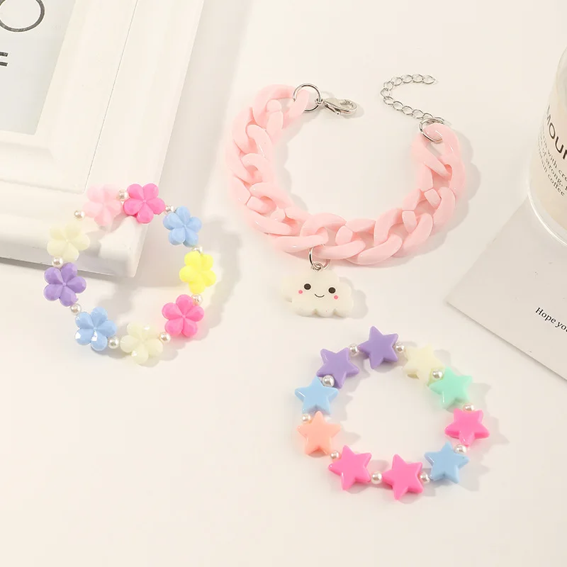 New Design Kids Pink Acrylic Link Chain Bracelets Jewelry Cute Colorful Flower Star Charms Beaded Bracelet, Multi color
New Design Kids Pink Acrylic Link Chain Bracelets Jewelry Cute Colorful Flower Star Charms Beaded Bracelet, Multi color