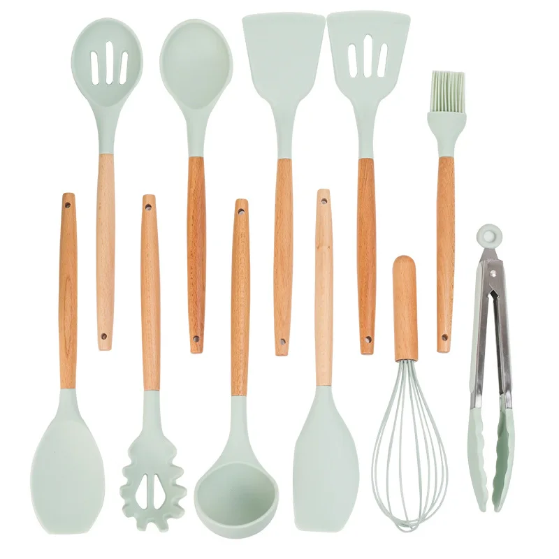 11pcs BPA Free Non-Toxic Wooden handle Silicone Kitchen Accessories Utensils Set for Cooking Baking, Green/red/pink/deep green/black
11pcs BPA Free Non-Toxic Wooden handle Silicone Kitchen Accessories Utensils Set for Cooking Baking, Green/red/pink/deep green/black