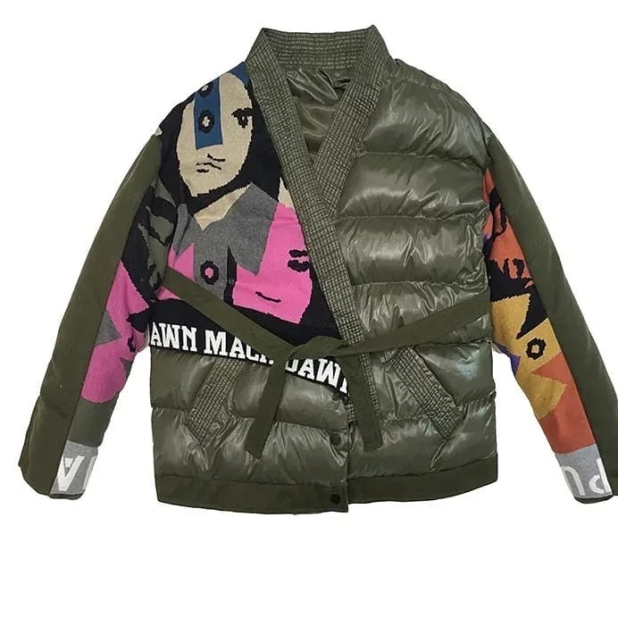 2020 winter new version of contrast stitching knitted letters abstract pattern strappy cotton jacket female, Green
2020 winter new version of contrast stitching knitted letters abstract pattern strappy cotton jacket female, Green