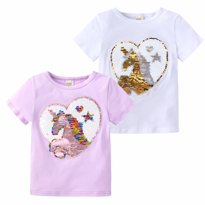 Children's short-sleeved T-shirt girls color-changing sequined t-shirt horse pattern round neck thin top 1008 08
Children's short-sleeved T-shirt girls color-changing sequined t-shirt horse pattern round neck thin top 1008 08