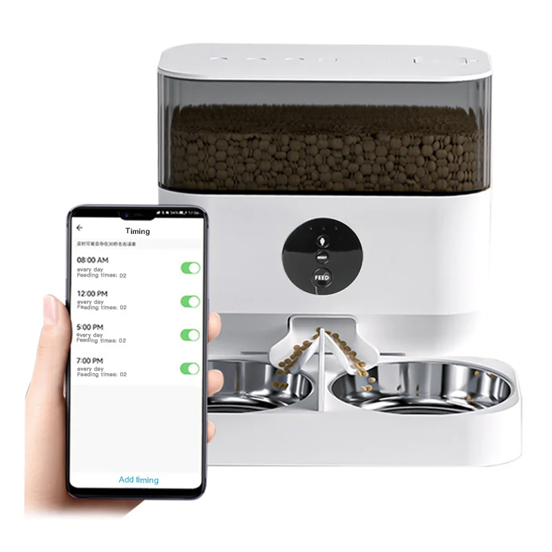 Custom logo two-way splitter and double bowls machine automatic poultry smart feeder pet with app for dogs and cats
Custom logo two-way splitter and double bowls machine automatic poultry smart feeder pet with app for dogs and cats