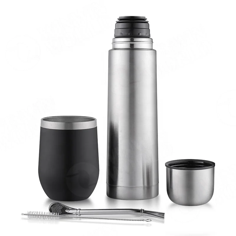 

Yerba Mate Gourd and Thermos Set- Includes Vacuum Insulated Thermos Bombilla Straw Cleaning Brush