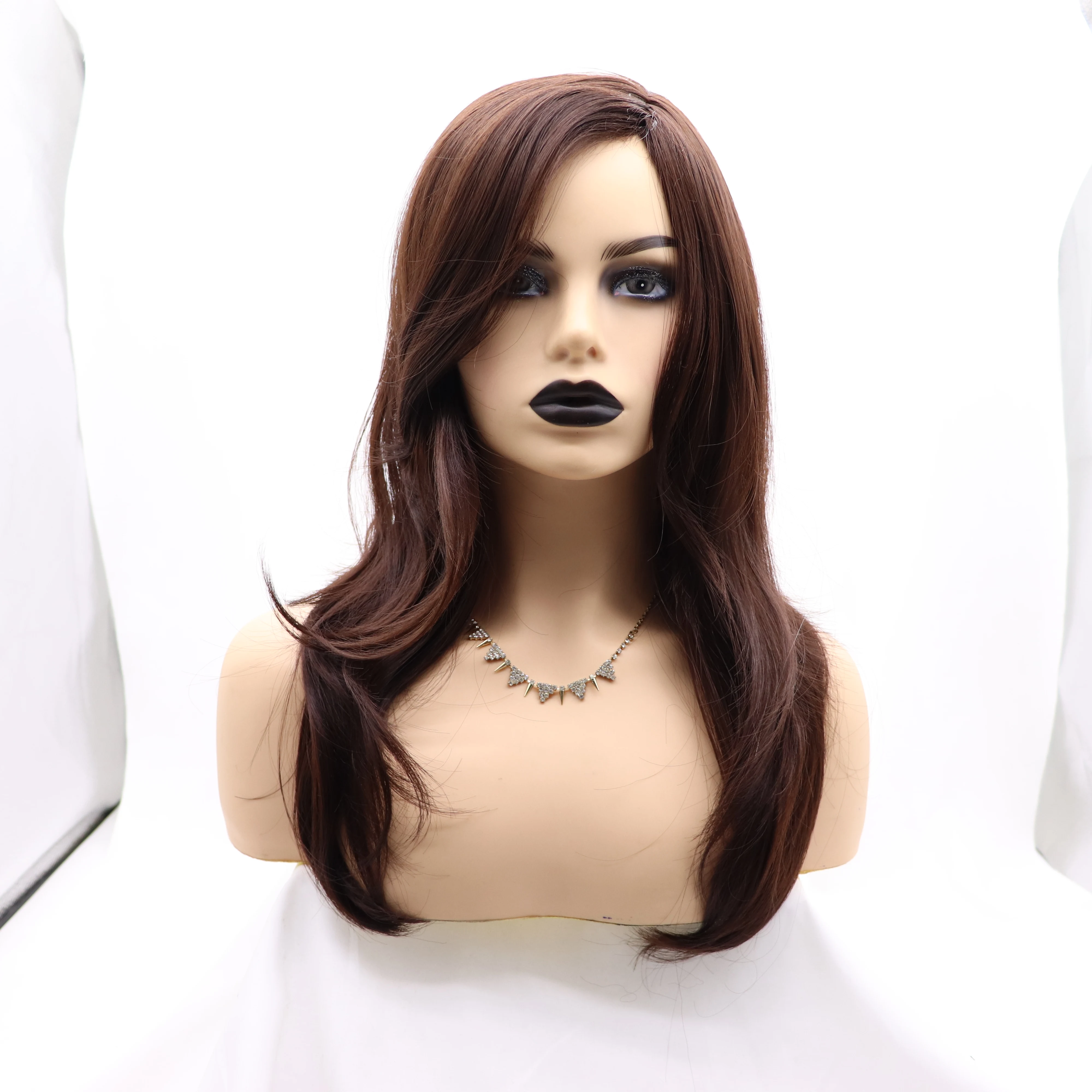 Heat Resistant Synthetic Wigs Bangs Manufacturer Wholesale Loose Wavy Brown Color Side Fringe Wig Synthetic Lace Front Hair Wig
Heat Resistant Synthetic Wigs Bangs Manufacturer Wholesale Loose Wavy Brown Color Side Fringe Wig Synthetic Lace Front Hair Wig