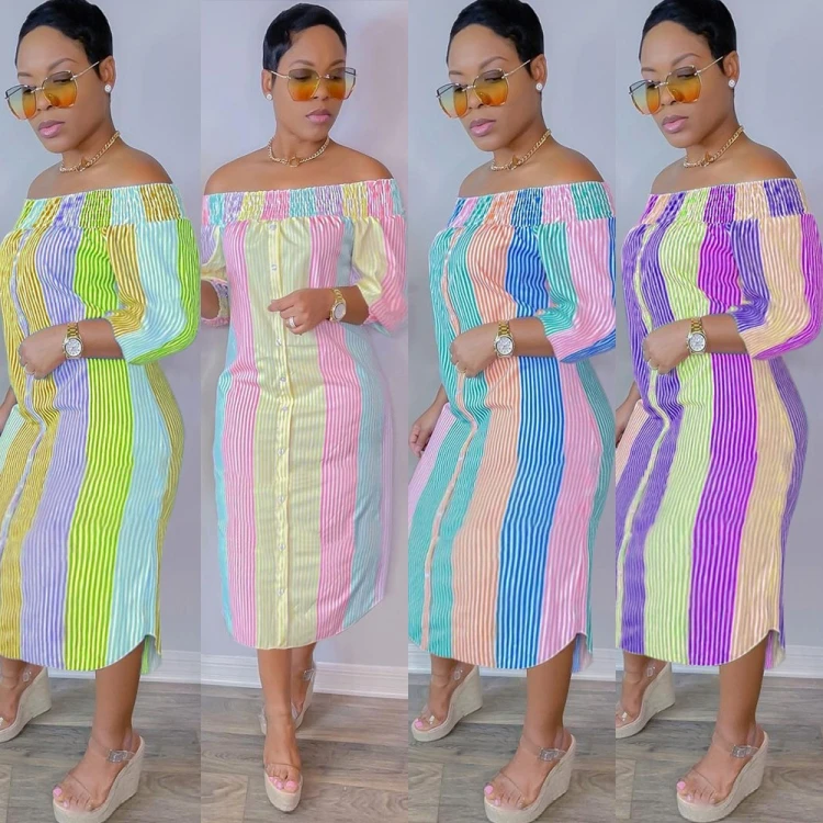 Wholesale Price 2021 hot Sale Ladies Stripes Off the Shoulder Loose Dresses Women Summer Long Sleeve Casual Dresses
Wholesale Price 2021 hot Sale Ladies Stripes Off the Shoulder Loose Dresses Women Summer Long Sleeve Casual Dresses