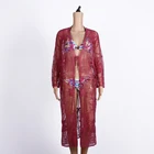 Plus size purple embroidered beach cover ups kaftans dress beachwear for women
