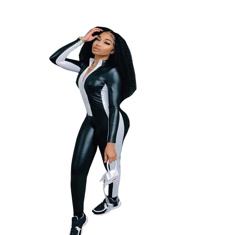 Hot sale women new fashion trending long sleeves zipper sexy PU bright leather jumpsuit
Hot sale women new fashion trending long sleeves zipper sexy PU bright leather jumpsuit