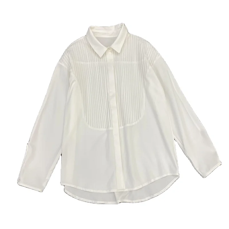 2021 spring new style loose turn-down collar casual Pleated front front camisas de mujer high quality women pleated shirt
2021 spring new style loose turn-down collar casual Pleated front front camisas de mujer high quality women pleated shirt