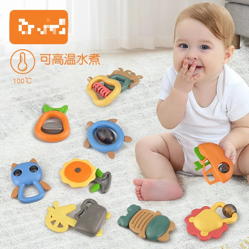 Six pieces per set Baby Teether Rattle Set Musical Handbell Silicone Plastic Teething Rattle Toys Set, Colorful
Six pieces per set Baby Teether Rattle Set Musical Handbell Silicone Plastic Teething Rattle Toys Set, Colorful
