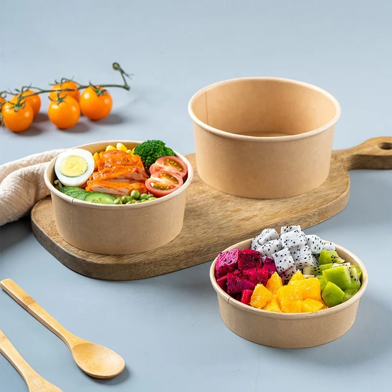 

100% Eco Friendly Disposable Take Away Kraft Paper Salad Bowl With Lid, Customized colors