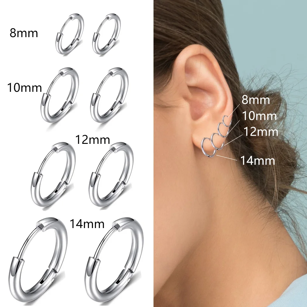 

Minimalist Stainless Steel Small Silver Huggie Hoop Earring Set 18k Gold Plated 8mm10mm12mm14mm Plain Huggie Earrings