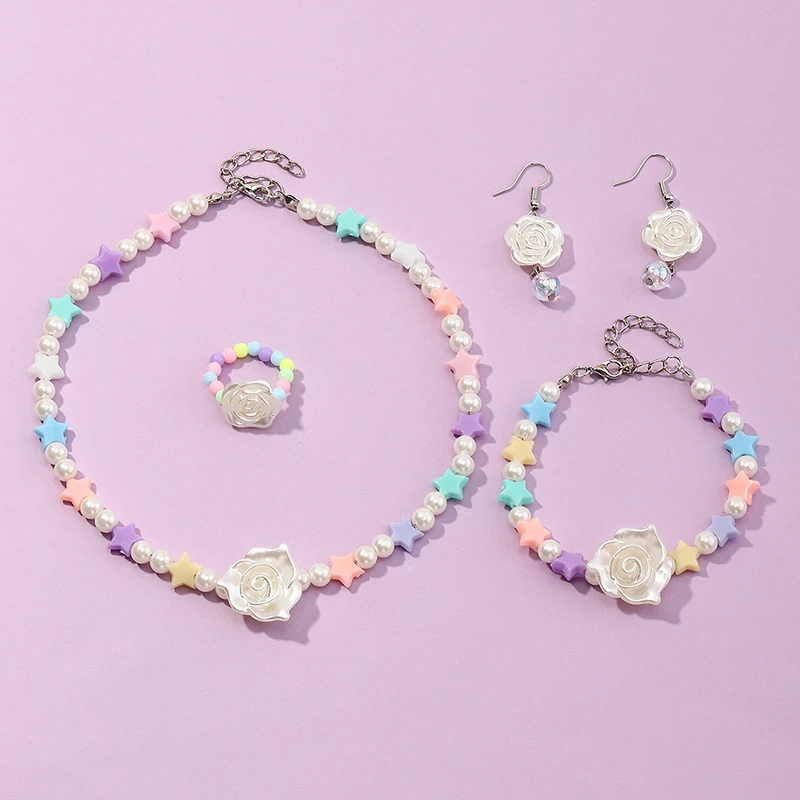 Wholesale Beautiful Rose Flower Earrings Necklace Bracelet Ring Jewelry Bead Bracelet Colourful Jewelry Set For Girls
Wholesale Beautiful Rose Flower Earrings Necklace Bracelet Ring Jewelry Bead Bracelet Colourful Jewelry Set For Girls