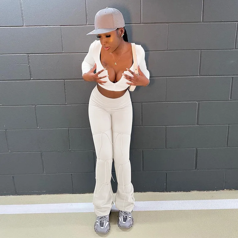 YIWU QIUDUN Fall Outfits Women Solid Crop Tops Low-cut Zipper Cardigan Casual Pants Two Piece Set
YIWU QIUDUN Fall Outfits Women Solid Crop Tops Low-cut Zipper Cardigan Casual Pants Two Piece Set