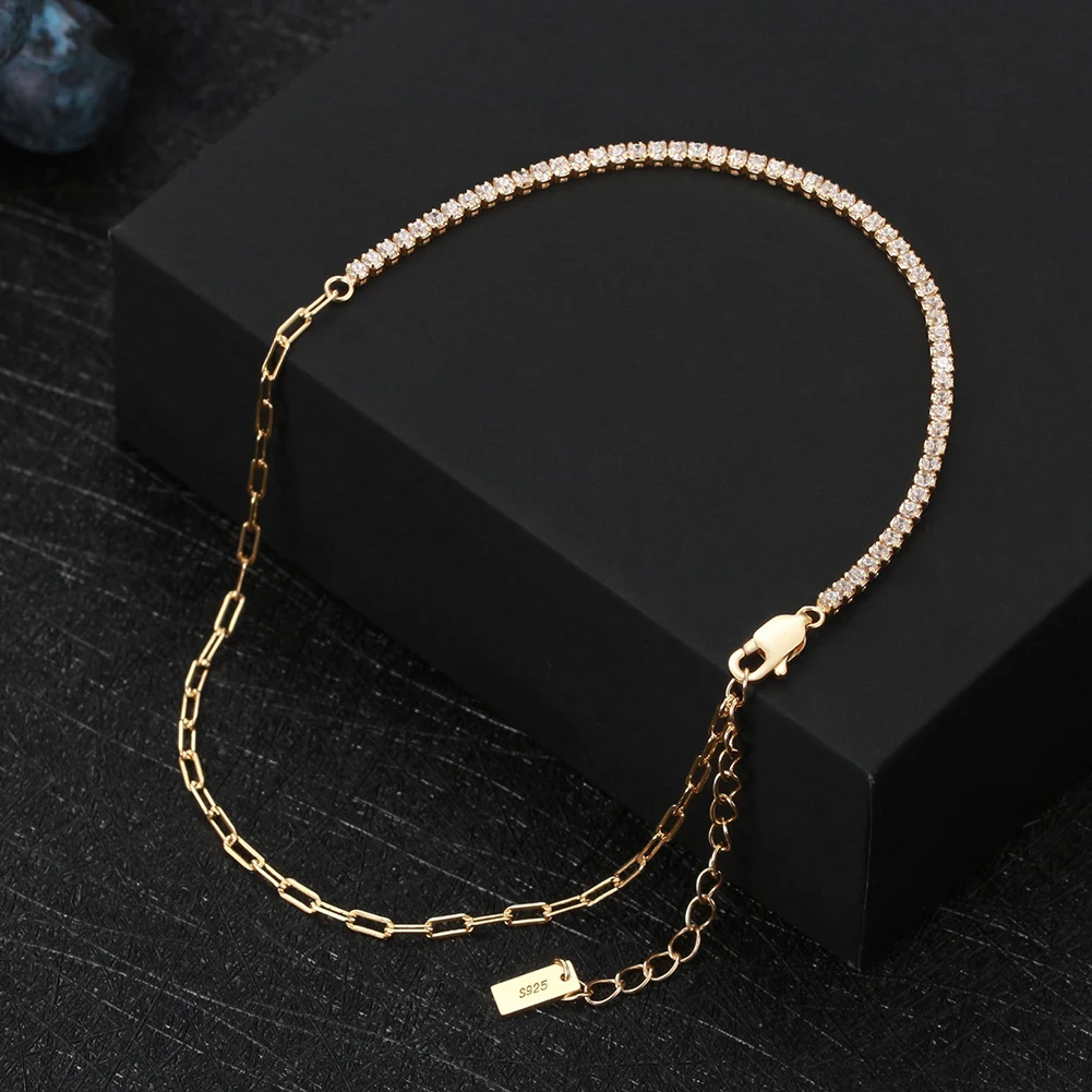 

RINNTIN SA21 Dainty Silver Paperclip Tennis Link Chain Bracelet Jewelry Gift 14K Gold Plated Chain Tennis Anklet for Women