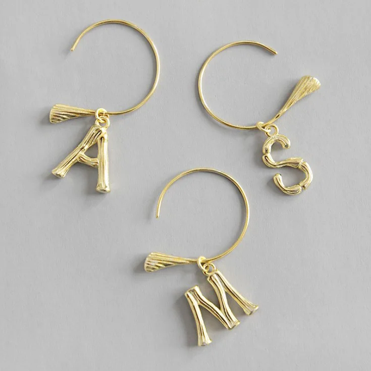 Antique 925 sterling silver drop dangle earrings custom gold plated alphabet hoop bamboo letter earring, Gold/silver/customized
Antique 925 sterling silver drop dangle earrings custom gold plated alphabet hoop bamboo letter earring, Gold/silver/customized