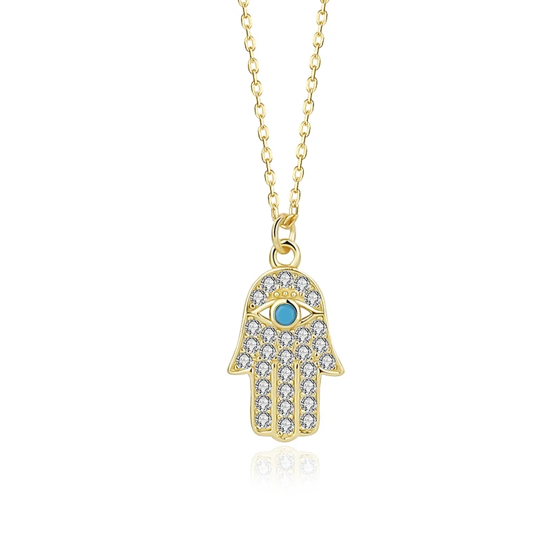 Fine New 925 Sterling Silver Jewelry Blue Zircon/Turquoise Hamsa Hand Necklaces Design Gold Plated Necklaces For Women
Fine New 925 Sterling Silver Jewelry Blue Zircon/Turquoise Hamsa Hand Necklaces Design Gold Plated Necklaces For Women