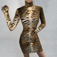 Hot sale turtleneck tiger print dress bodycon long sleeve women club dresses mini with gloves
Hot sale turtleneck tiger print dress bodycon long sleeve women club dresses mini with gloves