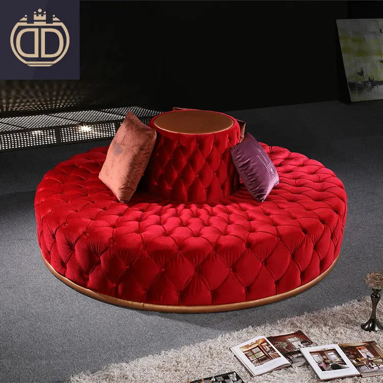 Botão tufados livingroomsofas mobília da sala de estar moderna de couro vermelho grande sofá de veludo rodada