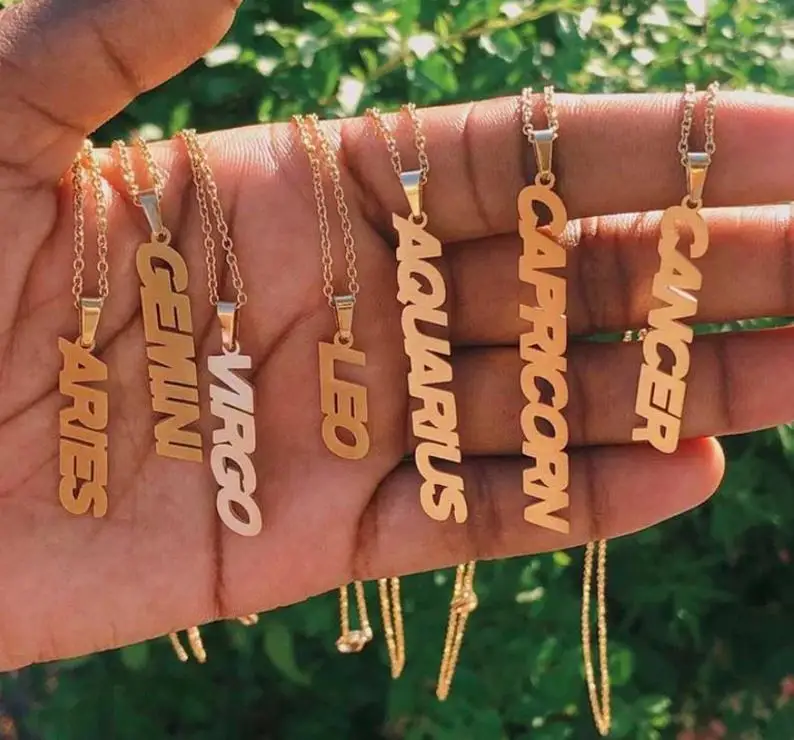 New Arrivals Block Letter Zodiac Name Plate Necklaces Jewelry Women Gold Name Choker Capricorn Pendant Horoscope Necklace
New Arrivals Block Letter Zodiac Name Plate Necklaces Jewelry Women Gold Name Choker Capricorn Pendant Horoscope Necklace