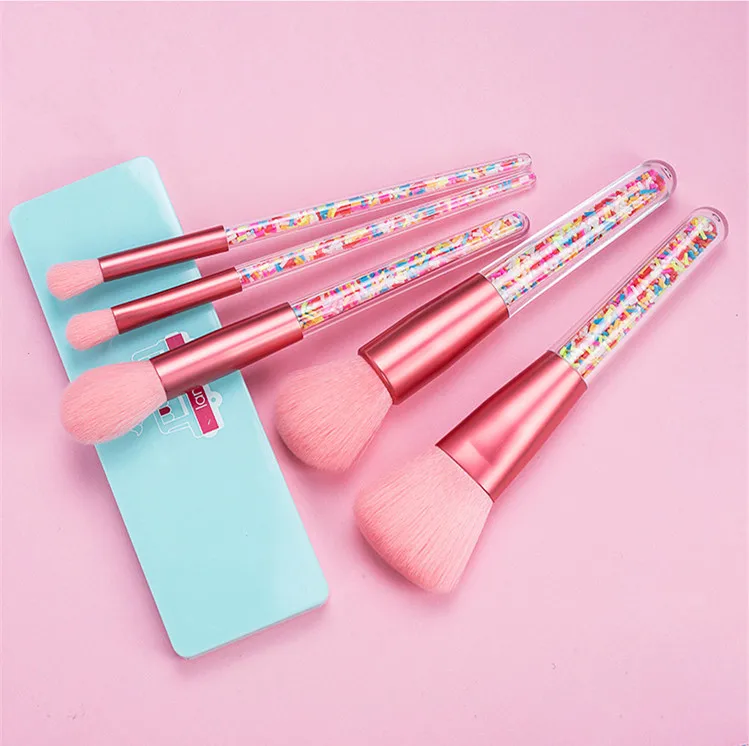 

Buy Again hot selling Professional custom private label 5 pcs candy filled cane cosmetic brushes, Pink