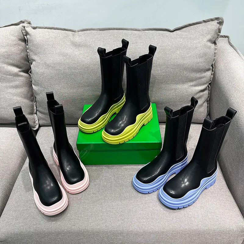 

TX 2021 new arrivals genuine leather thick soled CHELSEA women's white waterproof rain boots, Customized color