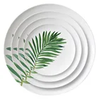 Luxury White Plant Round Ceramic Bone China Palm Leaf Dinnerware Cockery Kitchenware Dinner Plates Set