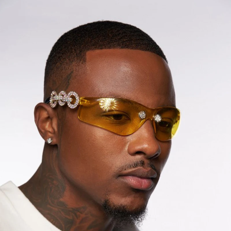 Fashion Rimless Crystal Sunglasses 2021 Men Shade Brand Design Personality Sports Yellow Lens Oversized Rhinestone Sunglasses, As picture show
Fashion Rimless Crystal Sunglasses 2021 Men Shade Brand Design Personality Sports Yellow Lens Oversized Rhinestone Sunglasses, As picture show