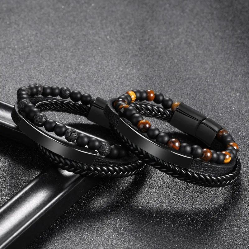 Fashion Magnetic Clasp 6MM Tiger Eye Beads Bracelet Men Jewelry Briaded Multi-layer Leather Bracelet(SK1382), As picture
Fashion Magnetic Clasp 6MM Tiger Eye Beads Bracelet Men Jewelry Briaded Multi-layer Leather Bracelet(SK1382), As picture