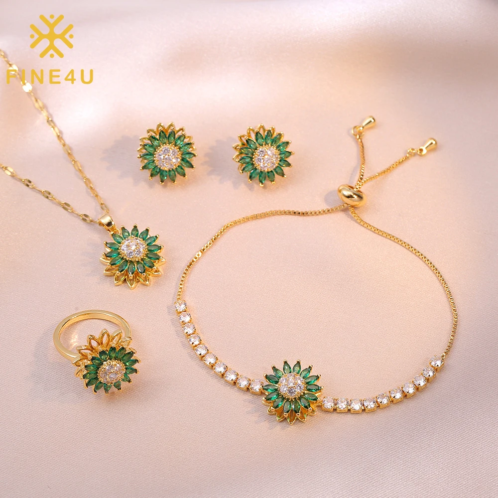 Cubic Zirconia Rotating Sunflower Pendant Necklace Bracelet Bridal Flower Women Green Jewelry Set For Ladies
Cubic Zirconia Rotating Sunflower Pendant Necklace Bracelet Bridal Flower Women Green Jewelry Set For Ladies