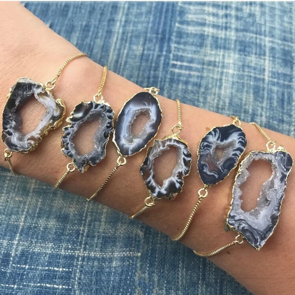 

LS-A901 New arrival! fashion druzy geode bracelet natural stone drusy agate gold chain bracelet handmade jewelry hot selling
