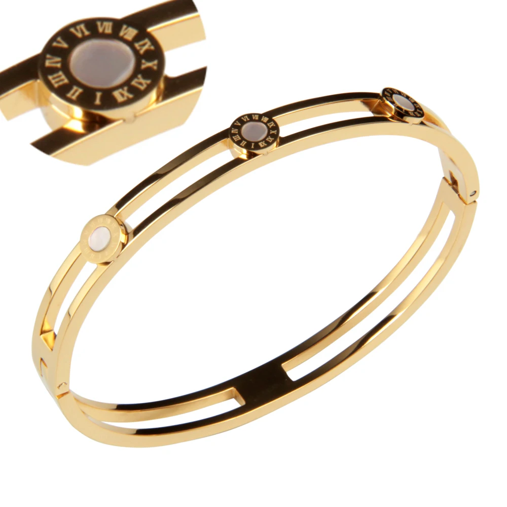 Beautiful girls daily accessories titanium steel bracelet Stainless steel gold bracelet with roman numerals and shells
Beautiful girls daily accessories titanium steel bracelet Stainless steel gold bracelet with roman numerals and shells
