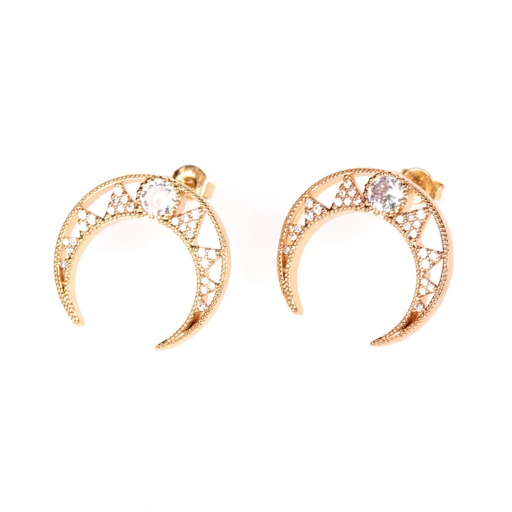Best Selling Real Gold Plated Bling Diamond Rhinestone Crystal Moon Stud Earrings CZ Zircon Moon Earring Sweet Love Girls
Best Selling Real Gold Plated Bling Diamond Rhinestone Crystal Moon Stud Earrings CZ Zircon Moon Earring Sweet Love Girls