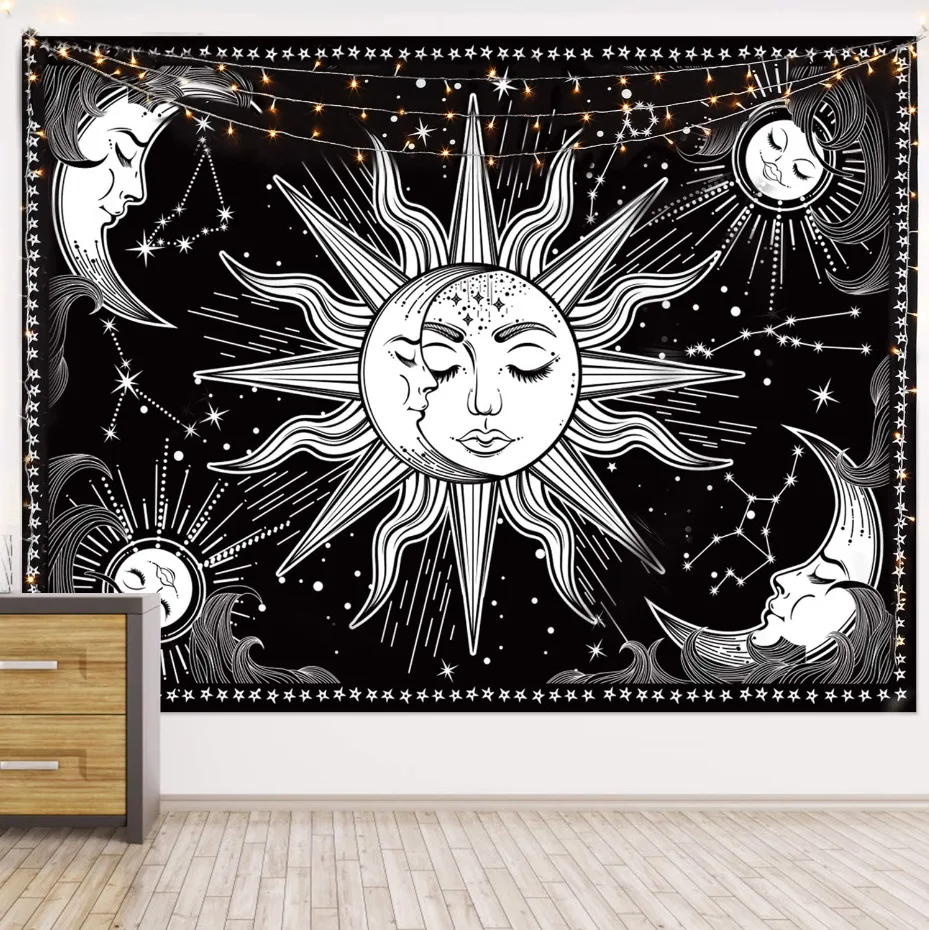 Sun and Moon Tapestry Burning Sun with Star Tapestry Black and White Mystic Tapestry Wall Hangings, Optional
Sun and Moon Tapestry Burning Sun with Star Tapestry Black and White Mystic Tapestry Wall Hangings, Optional