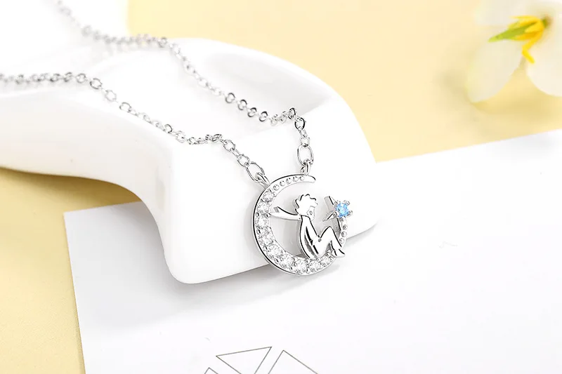 fashion brass necklace with pendants diamond crescent moon star pendant jewelry angel necklace