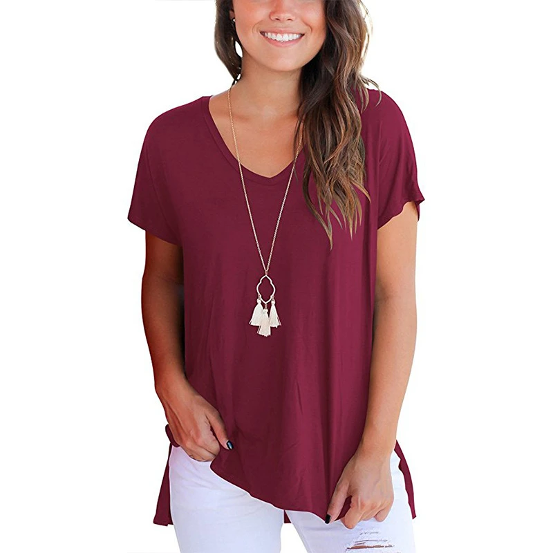 Latest Summer Women Fashion Slit Side Short Sleeve T Shirts Summer Casual Tops, Customized colors
Latest Summer Women Fashion Slit Side Short Sleeve T Shirts Summer Casual Tops, Customized colors