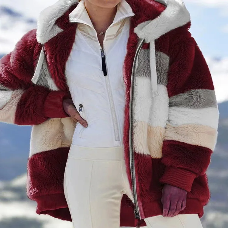 CS041 multi-colored hood womens fur jacket 2021 loose plush hot selling cardigan sweater coat, Picture
CS041 multi-colored hood womens fur jacket 2021 loose plush hot selling cardigan sweater coat, Picture