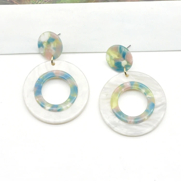Yiwu mina factory round shape acetate and acrylic earrings women jewelry