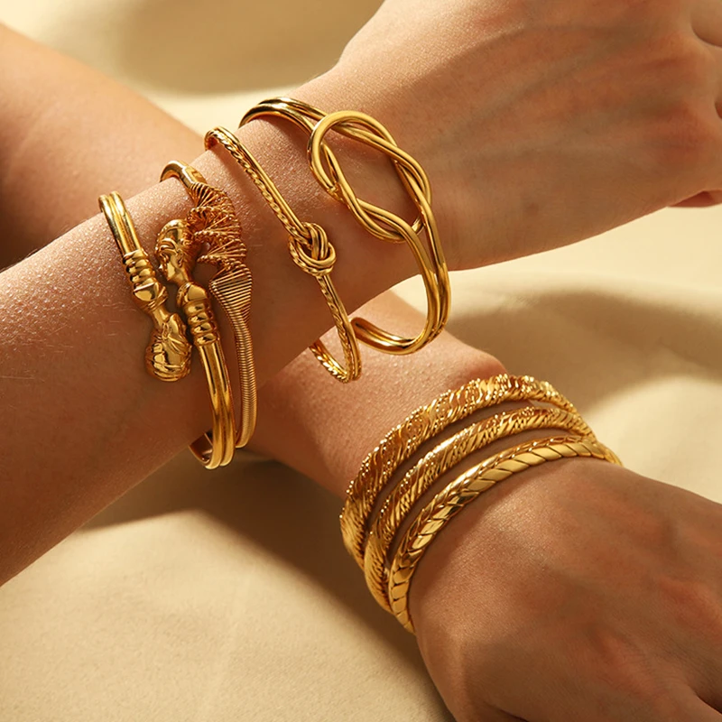 Stainless Steel Open Knot Bracelet 18K Gold Plated Women's Fashion Titanium Steel Bangle Bracelet Jewelry
Stainless Steel Open Knot Bracelet 18K Gold Plated Women's Fashion Titanium Steel Bangle Bracelet Jewelry