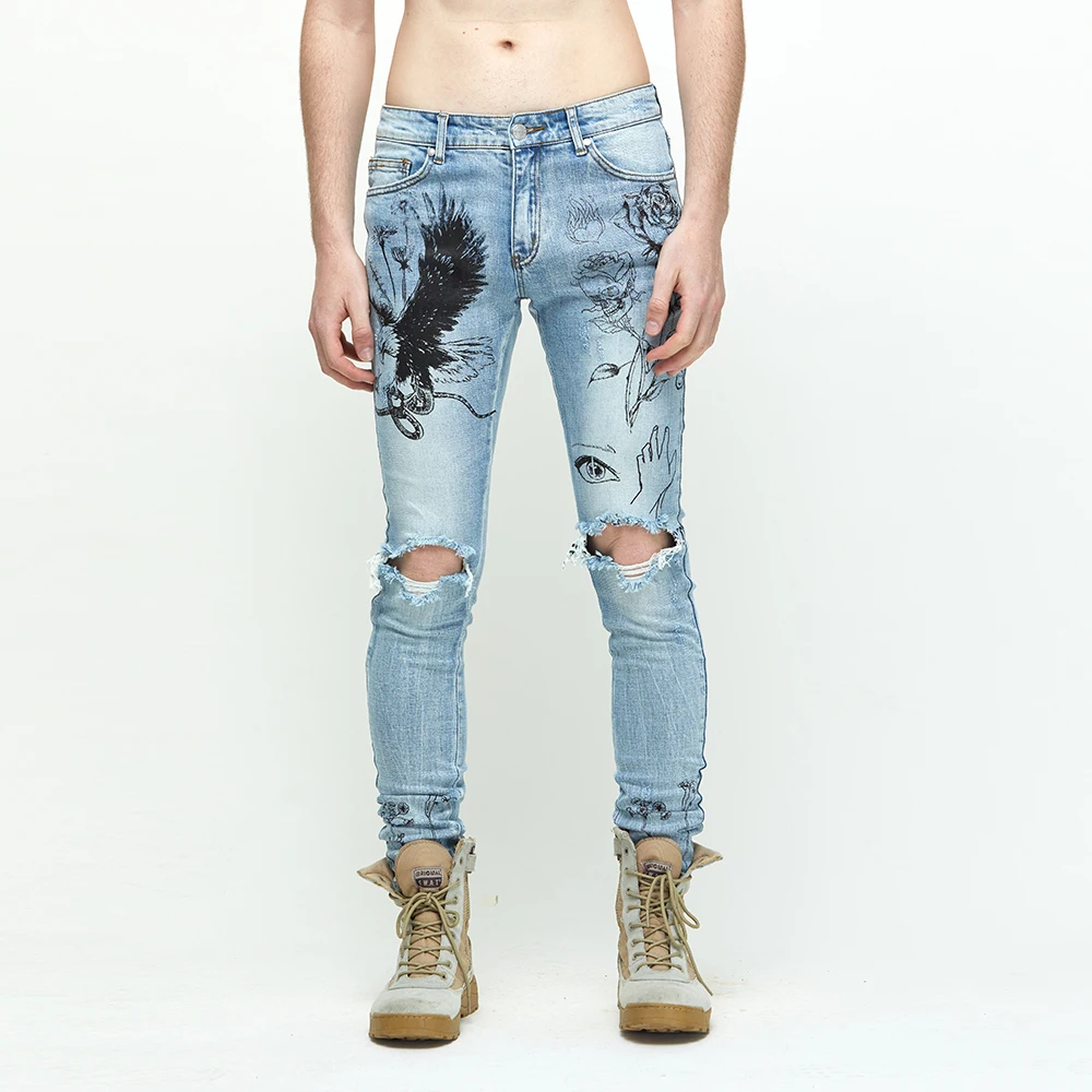DiZNEW Custom Brand Logo Pants Light Blue Print Denim Manufacture Factory Wholesales Ripped Fashion Elastane Jeans, Customized color
DiZNEW Custom Brand Logo Pants Light Blue Print Denim Manufacture Factory Wholesales Ripped Fashion Elastane Jeans, Customized color