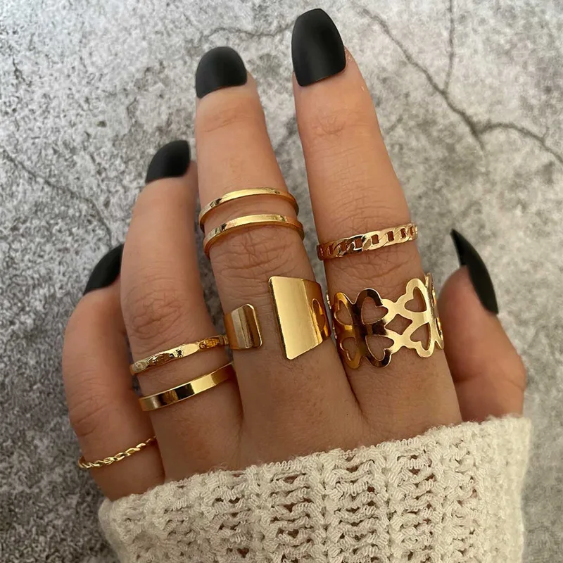 7 Pcs/Set European American Cross Border Personality Combination Ring Set Punk Fashion Four Leaf Clover Chain Joint, Gold
7 Pcs/Set European American Cross Border Personality Combination Ring Set Punk Fashion Four Leaf Clover Chain Joint, Gold