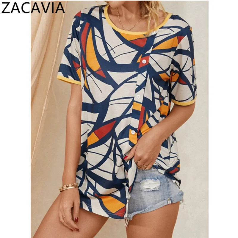 Hot Sale Women's Clothing Fashion Short Sleeve Button Top Loose Casual Printed T-shirt, Picture
Hot Sale Women's Clothing Fashion Short Sleeve Button Top Loose Casual Printed T-shirt, Picture