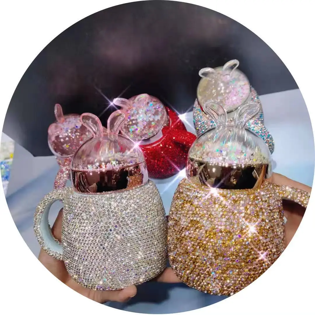 Lovely rabbit quicksand ceramic mug cup with diamond cartoon beverage cup bling rhinestone bottle customer design for children, Gold,pink,blue,customer colors
Lovely rabbit quicksand ceramic mug cup with diamond cartoon beverage cup bling rhinestone bottle customer design for children, Gold,pink,blue,customer colors