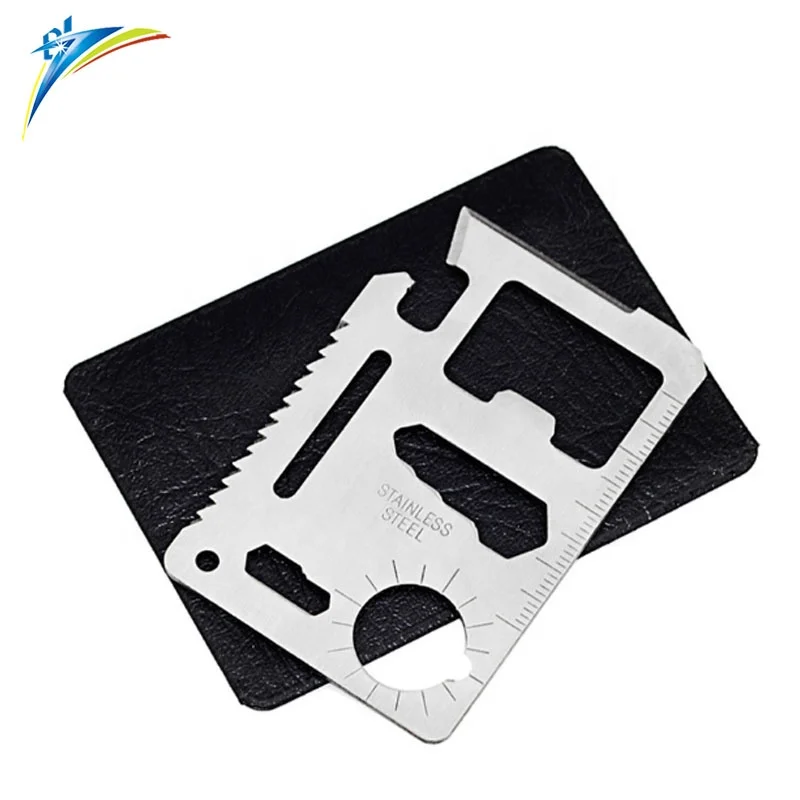 

11 in 1 Stainless steel promotion multi-function survival tool card Portable Survival Multi Tool Card, Steel color, black, red,etc