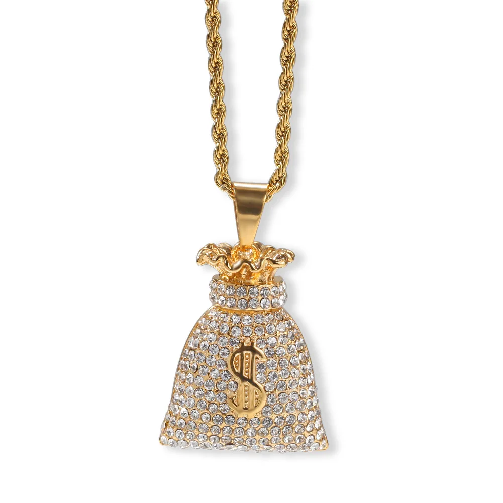 Hip-hop stainless steel with rhinestone dollar money bag gold plated necklace Instagram wind rap accessories
Hip-hop stainless steel with rhinestone dollar money bag gold plated necklace Instagram wind rap accessories
